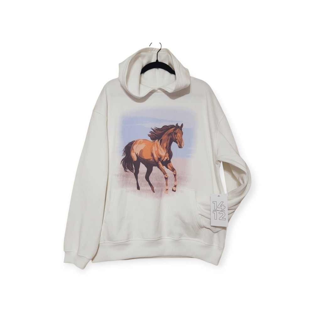 1412 vintage-style Horse graphic white Hoodie Cowgirl Equestrian Rodeo Xl NWT - Picture 6 of 9